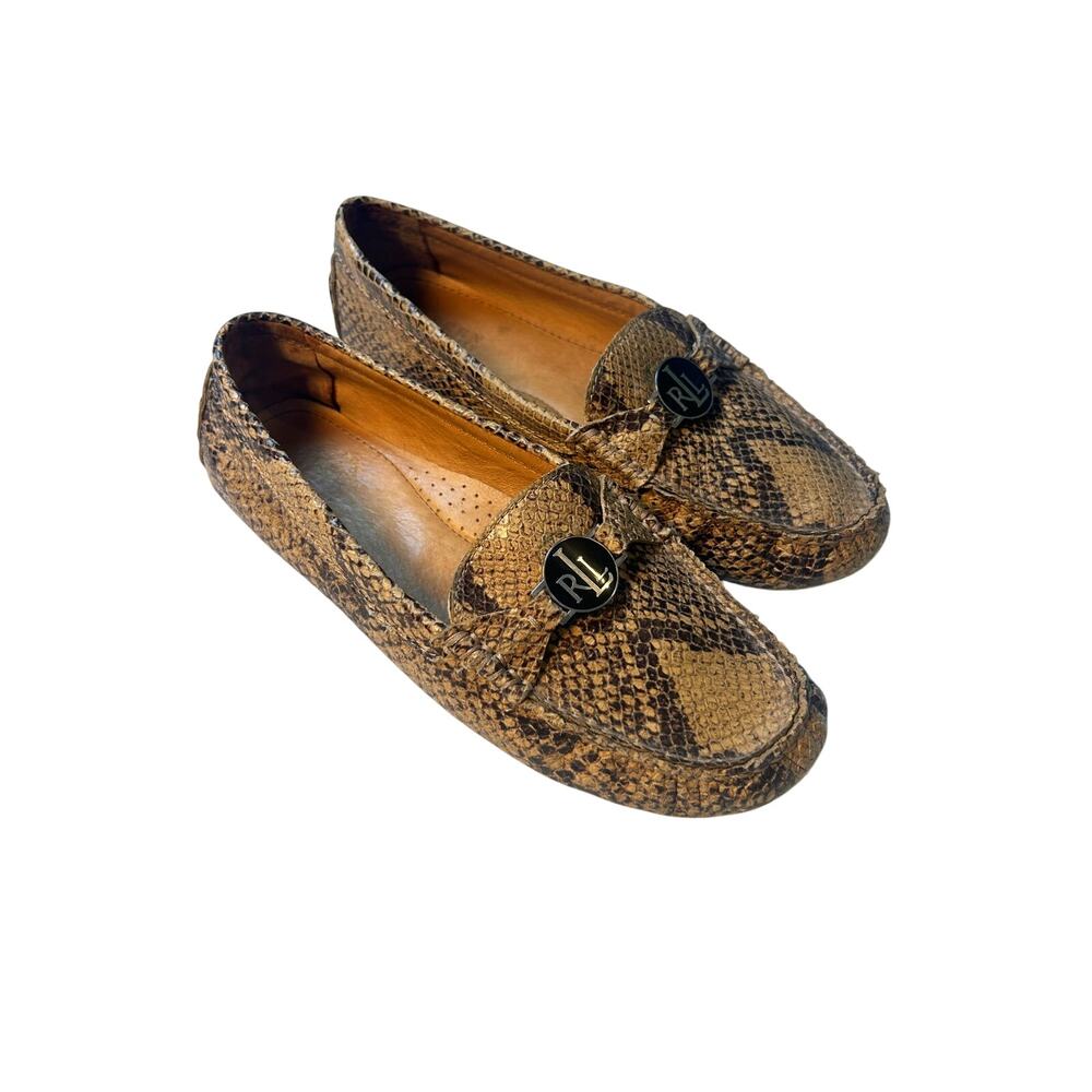 Lauren Ralph Lauren Carley Loafers Size 8 Python Embossed Leather Driving Flats